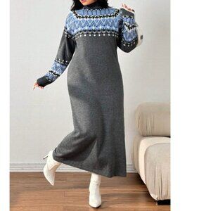 NEW! Mulvari Plus Size Stand Collar Long Sleeve Minimalist Long Sweater Dress